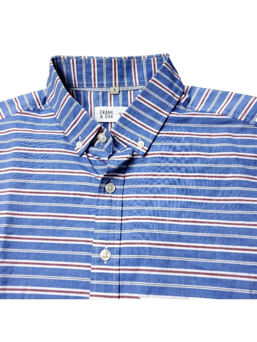 Frank & Oak Button Shirt Mens S Small Long Sleeve Blue Striped Casual Cotton